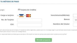 Ingreso de datos de tarjeta de crédito para seguro de auto - traigoseguro.com